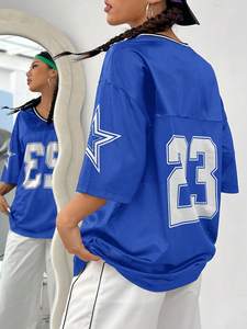 Maillot de football américain pour femme, coupe décontractée, en mesh, col en V, manches courtes, t-shirt de sport, fabricant OEM en gros - Product Image 3