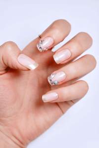 Milky Nude Luxury <b>Nail</b> Tips Jeweled Press-On Design Medium Square ABS Artificial <b>Nail</b> <b>Set</b> OEM/ODM Bulk - Product Image 2