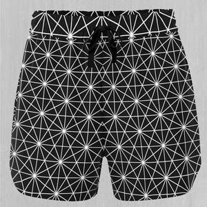 Geometric Print High Waist Drawstring Shorts With Pockets Sporty Style Knitted Spandex Polyester Breathable Women's Shorts - Product Image 4