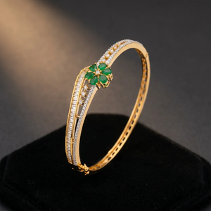 High Quality Brass Imitation Rhodium Plated Emerald Green <b>Crystal</b> Hexagon Classic Wedding Luxury Cubic Zirconia Cuff <b>Bracelet</b> - Product Image 3