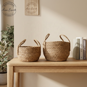 Handcrafted Seagrass Round Storage <b>Baskets</b> with Sturdy Handles Eco Friendly Organizer for Living Room Laundry and Kitchen Use - Product Image 1