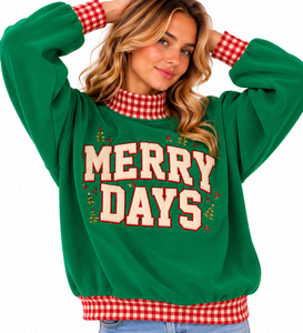 <b>Women's</b> Oversized <b>Christmas</b> Mockneck <b>Sweatshirt</b> Custom Embroidered Letter Design Plaid Collar Drop Shoulder Pullover - Product Image 5