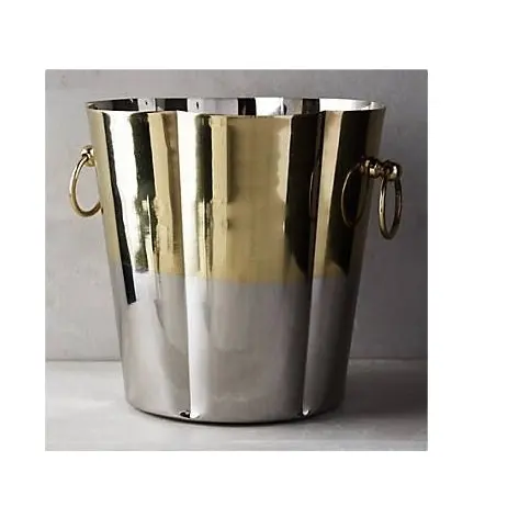 Gold Silber Eis kübel mit Griff Hochwertige Günstige Edelstahl Champagner Eimer Kunden logo Nachhaltige Barware