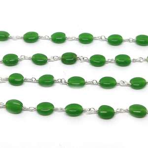 Chaîne de chapelet ovale lisse en émeraude naturelle avec finition plaquée argent pour la fabrication de bijoux en émeraude, vente en gros - Product Image 5