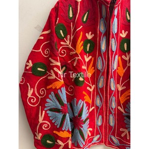 Chaqueta Tejida con Bordado Suzani Indio, Diseño Floral, Cuello Alto, Manga Larga, Forro de Algodón, para Otoño - Product Image 6