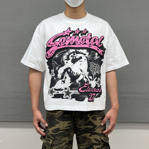 <b>White</b> 100% Cotton Men's Street Style Casual Short Sleeve Summer Breathable Silk Screen Printed Front Logo Design Anti-UV <b>V</b>-<b>neck</b> - Product Image 1