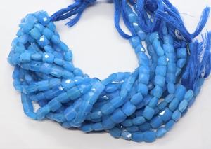 AAA Natural Blue Chalcedony Faceted Chicklet Shape <b>Beads</b> 7x7 MM Briolette Style Square Gemstone <b>Beads</b> 8 Inch Strand High Quality - Product Image 5