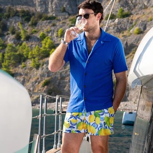 Ensemble chemise de plage et short de bain pour homme, style safari, écologique, solide, micro-extensible, séchage rapide, été, 100% polyester, OEM - Product Image 4