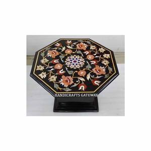 Plateau de table octogonal en marbre noir fait main, design moderne, motif luxueux et production récente, avec finition de qualité - Product Image 2