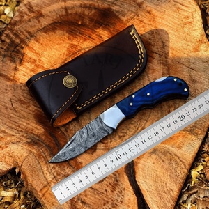 Premium Industrial Grade Damascus Steel Fixed Blade Hunting Pocket Knife Wood Handle Leather Sheath Outdoor Camping <b>Drop</b> Point - Product Image 6