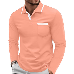 Camiseta Polo de Manga Larga para Hombre, Algodón y Poliéster, Casual, con Bolsillo en el Pecho, Logotipo Personalizado, OEM, ODM, Venta al Por Mayor - Product Image 6