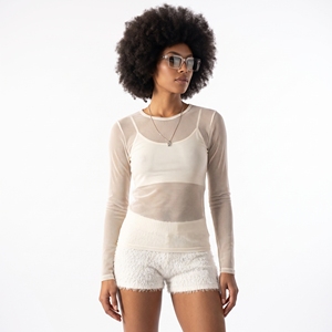 Haut transparent à manches longues pour femmes, col rond, coupe ajustée, respirant, décontracté, en maille transparente, léger - Product Image 6