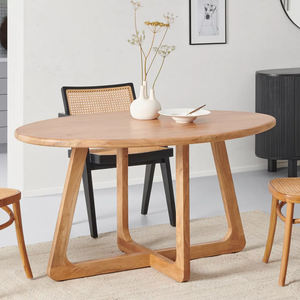 โต๊ะรับประทานอาหารทรงวงรีขอบโค้งมน ทำจากไม้เนื้อแข็งอะคาเซีย สไตล์นอร์ดิก โมเดิร์น คอนเทมโพรารี่  ตกแต่งผิวแบบธรรมชาติ เหมาะสำหรับใช้ในบ้านและร้านอาหาร - Product Image 1