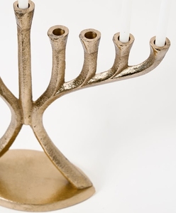 Contemporary Gold 9 Arm <b>Hanukkah</b> Menorah Candelabrum Cast Metal Jewish Ceremonial Candle Stand Elegant Judaica Tabletop <b>Decor</b> - Product Image 5