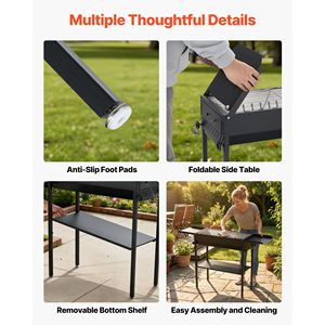 Griglia a Carbone Portatile Pieghevole con Altezza Regolabile e Tavolini Laterali, Rivestimento in Polvere ad Alta Temperatura per Barbecue - Product Image 5