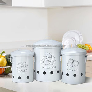 Potato Onion Garlic Storage <b>White</b> Food Storage Container Set Storage and Long <b>Shelf</b> Life With Aerating Tin Storage Holes & Lids - Product Image 2