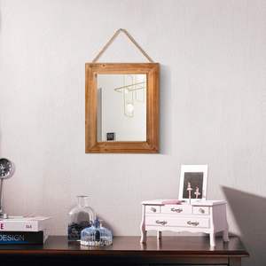 Espejo de Pared Rectangular Estilo Rústico Marrón con Marco de Madera y Cuerda de Cáñamo para Colgar, Espejo Decorativo para Baño o Dormitorio - Product Image 5