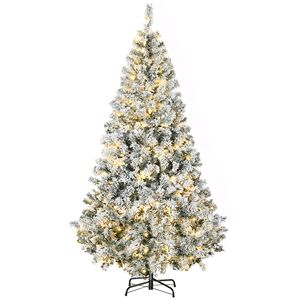 210 cm 6FT Prelit Artificial Christmas Tree Flocked Snow Frosted <b>Branches</b> Warm White LED <b>Lights</b> Auto Open for Decorations - Product Image 1