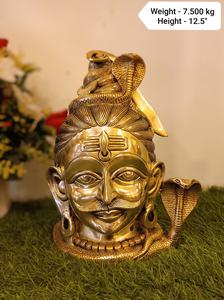Statue artisanale en laiton de Shiva Mukhalinga, Tête de Dieu Hindou Antique Lingam, Murti Mahadev, Idole de Pooja Rituelle, Sculpture Décorative de Temple - Product Image 4