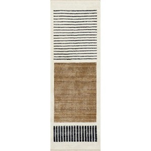 Tapis moderne en jute rayé, rectangulaire, tissage plat, noir et marron naturel, adapté aux animaux domestiques, pour exercices, pique-niques, couloir, décoration - Product Image 1