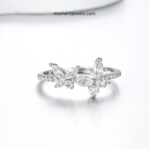 Bague Moissanite en forme de papillon délicat, en argent sterling S925 plaqué platine, anti-ternissement, avec fil torsadé, pour mariage, vente en gros - Product Image 2