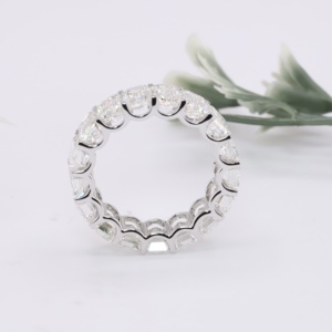<b>Emerald</b> Cut Lab Grown Diamond Eternity <b>Ring</b> White Gold Shared Prong Step Cut Diamond Wedding Bands For Women and <b>Men</b> - Product Image 3