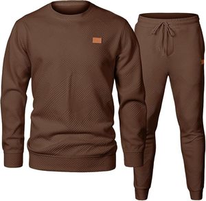 Men's <b>Brown</b> Geometric Print Tracksuit Crew Neck Full Sleeve Casual Sweatshirt and Drawstring Pants Regular Fit Autumn Wear - Product Image 1