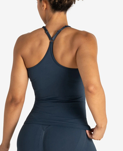 Lightweight Custom Made <b>Women's</b> <b>Navy</b> Blue Halter Neck Woven <b>Tank</b> <b>Top</b> Breathable Spandex Polyester Short Ribbons Sporty Style - Product Image 2