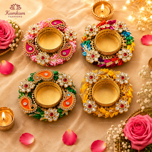 Support de bougie chauffe-plat en métal fait main indien, style Kundan, idéal pour Noël, mariages, fêtes, Diwali, décoration intérieure – Nouveauté très prisée - Product Image 1