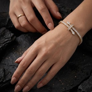 Gold Plated 925 Silver Moissanite Cross Chain Link <b>Bracelet</b> for Women 18cm GIA Certified Anniversary Jewelry - Product Image 4