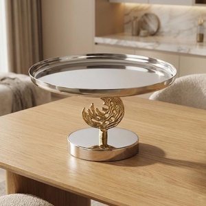 Metal <b>Chrome</b> Finish Serving Tray Elegant Gold Coral-Style Pedestal Round Shape High Quality For Home Decor And Serving Events - Product Image 1