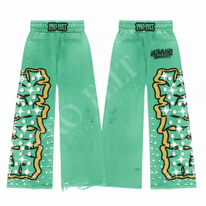 กางเกงแฟชั่นทรงขาบาน ดีไซน์เก๋ไก๋ พิมพ์ลายโลโก้แบบพัฟพร้อมตกแต่งคริสตัล ลายเปลวไฟ ดีไซน์ขาดๆ แบบดิสเทรส - Product Image 2