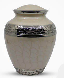 Urna Funeraria de Metal Grabada en Blanco, Estilo Clásico Americano/Europeo, para Cenizas de Adultos - Product Image 1