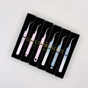 Pinzas para Pestañas GETUP BROSONS IMPEX con Recubrimiento de Polvo Azul Claro y Rosa, Diseños con Corte de Diamante, Acero Inoxidable Antimagnético - Product Image 1