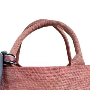 Burlap Tote Bag Durable Reusable Shopping Carryall Travel Storage Handbag Everyday Use <b>Accessory</b> with Large Capacity - Product Image 2