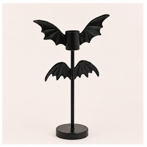Bat Wing Candle Holder Matte Black Metal <b>Candelabra</b> for Halloween Table Decor Spooky Taper Candlestick for Haunted House - Product Image 1