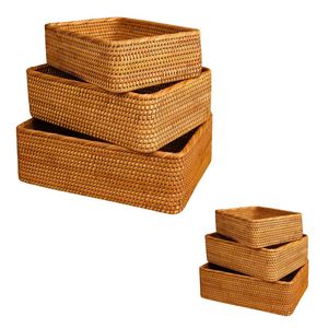 Durable Rectangular Wicker RATTAN <b>BASKET</b> / <b>TRAY</b> 3-Piece Bread, Fruit and Breakfast Serving <b>Basket</b> - Product Image 1