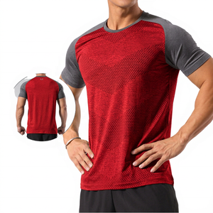 Men's Raglan Sleeve Quick Dry <b>Geometric</b> Pattern Sport T-<b>Shirt</b> Slim Fit O-Neck Polyester Knitted Short Sleeve Green Gray - Product Image 6