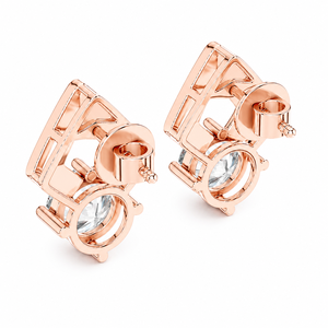 Boucles d'oreilles clous géométriques plaquées or rose avec diamant moissanite taille ronde, bijoux pour femme à porter au quotidien - Product Image 3