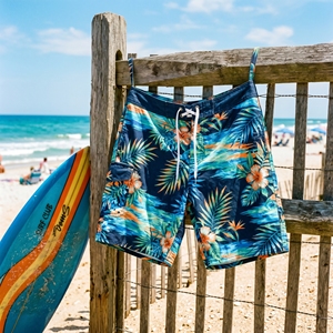 <b>Men's</b> Board <b>Shorts</b> Tropical Print Mid Waist Drawstring Closure Quick Dry Breathable Casual <b>Swim</b> <b>Shorts</b> Knitted Front 100% - Product Image 3