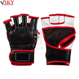 Gants de MMA durables et entièrement personnalisables à paume ouverte pour arts martiaux, avec bordure rouge, noir et blanc, prix de gros - Product Image 1