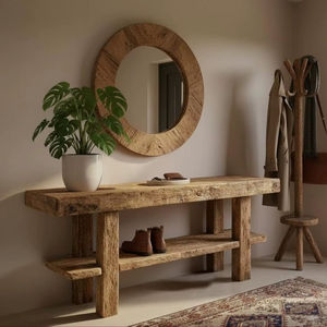 Mesa Consola de Madera Maciza para Entrada con Acabado de Madera Natural, Estructura Resistente y Almacenamiento para Muebles de Sala - Product Image 1