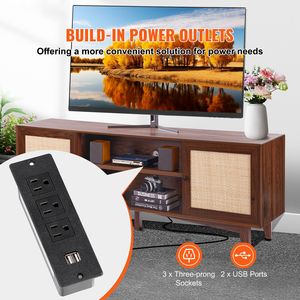 Mobile TV Moderno Boho per TV da 75 Pollici, Centro Intrattenimento in Rattan con Presa Integrata e Armadietto con 2 Ante - Product Image 2