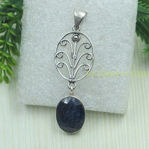 Colgante de Plata de Ley 925 con Zafiro Azul Natural, Ovalado, con Filigrana, Hecho a Mano, Estilo Vintage, Joyería de Diseño, Regalo para Ella - Product Image 3