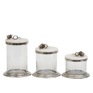 New Latest Design Eco-Friendly Glass Canister with Lotus Metal Lid 301-400ml Capacity for Wedding Use Storage <b>Cookie</b> Lentils <b>Jar</b> - Product Image 1