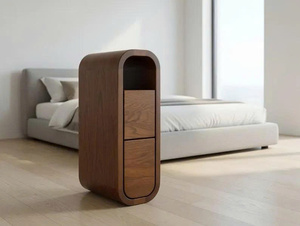 Mesita de Noche Moderna de Madera Maciza de Fresno con 2 Cajones y Estante Abierto, Acabado en Nogal, Mesa Auxiliar Estrecha para Cama - Product Image 3