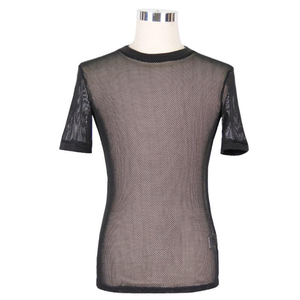 Camiseta de malla estilo americano para primavera/verano, 100% algodón, cuello en V, manga corta, negra, formal, para hombre, servicio OEM - Product Image 3