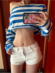 Loose off Shoulder Long Sleeves Women's T-shirt Autumn Spicy Girl <b>Crop</b> <b>Top</b> <b>Y2k</b> 2000s Aesthetic Streetwear Party Summer - Product Image 2