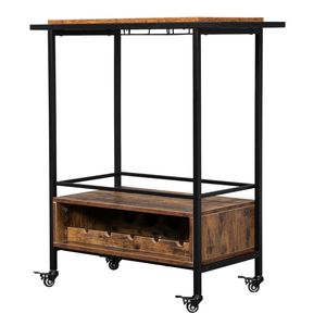 Carrello portaoggetti HODELY a due strati con braccioli doppi, in pannello di densità ignifuga spessore 1,5 mm, vernice nera, griglia in legno piccola, ferro rimovibile - Product Image 3