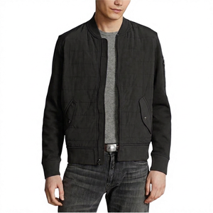 Blouson bomber bleu marine pour homme, col montant zippé, en polaire polyester coupe-vent, idéal pour l'automne - Product Image 3
